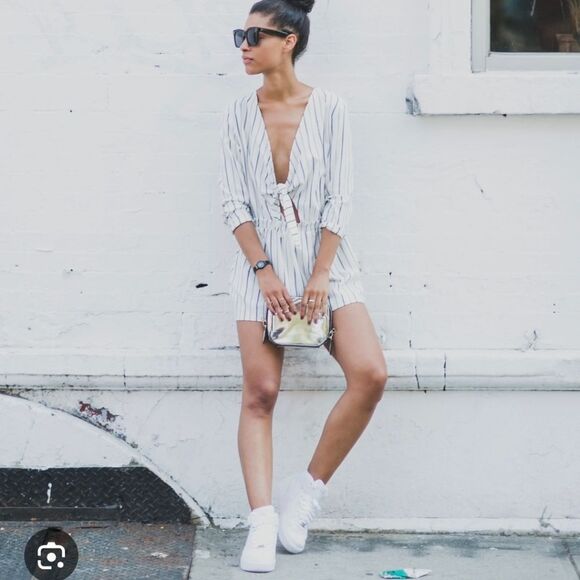 NWT H&M Cut Out Striped Romper In White And Black Size 12 - Picture 12 of 12